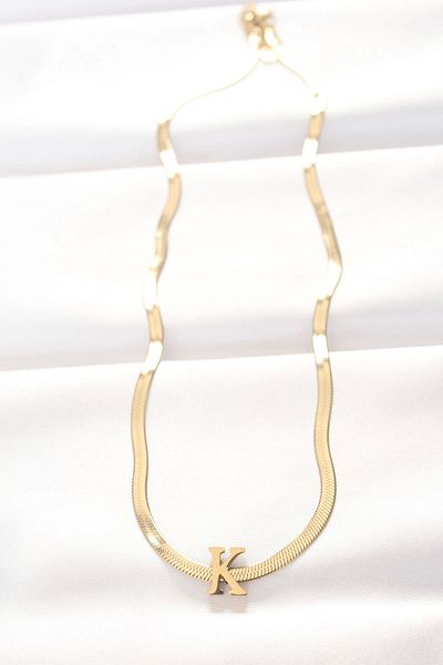 Clariss 316L Steel K Letter Gold Color Italian Chain Necklace