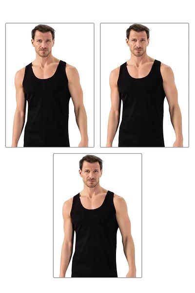 XORVİO 3-Piece Men's Black Undershirt 100% Cotton Flexible Soft Stylish Quality Strappy Undershirt