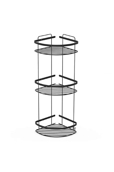 Zethome Paslanmaz Duvara Monte 3 Lü Banyo Düzenleyici Şampuanlık Duş Rafı Siyah