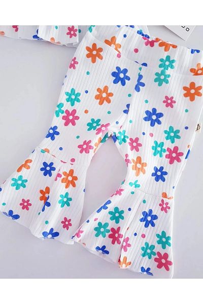 İnci İncibaby 100% Cotton Daisy Pattern Strap Body & Flared Leg Pants Set