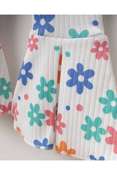 İnci İncibaby 100% Cotton Daisy Pattern Strap Body & Flared Leg Pants Set