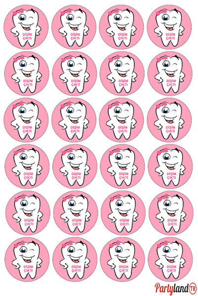 PartylandTR Dişim Çıktı 5 cm. Yapışkanlı Yuvarlak Etiket - Sticker 24 Adet