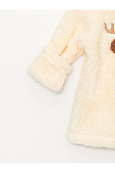 LC Waikiki LCW baby Ekru Bisiklet Yaka Uzun Kollu Yılbaşı Temalı Kız Bebek Pijama Takımı