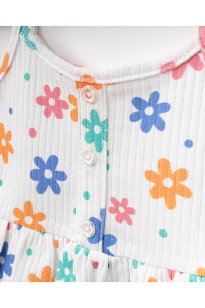 İnci İncibaby 100% Cotton Daisy Pattern Strap Body & Flared Leg Pants Set