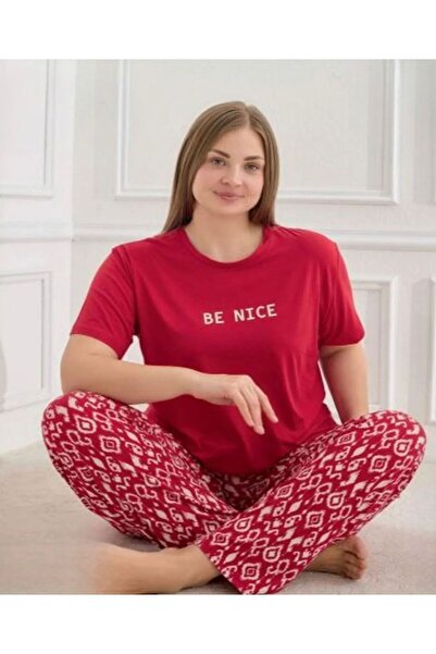 İpek Kadın Kısa Kol Altı Uzun Büyük Beden Pijama Takımı