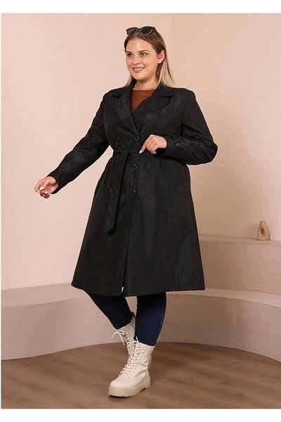 kaes giyim Women's Belted Lined Long Trench Coat