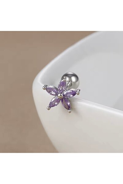BY DİLEK ÇETİN ACCESSORY Çelik lila tekli çiçek figürlü kıkırdak helix tragus...