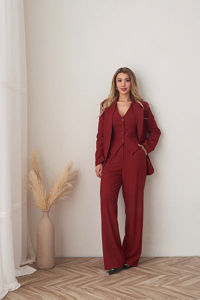 Rabia Çelik Women's Burgundy Vest Pants Blazer Jacket 3 Piece Suit