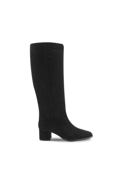 Vario Genuine Suede Heeled Below-The-Knee Women's Boots Black Suede (Black Suede)