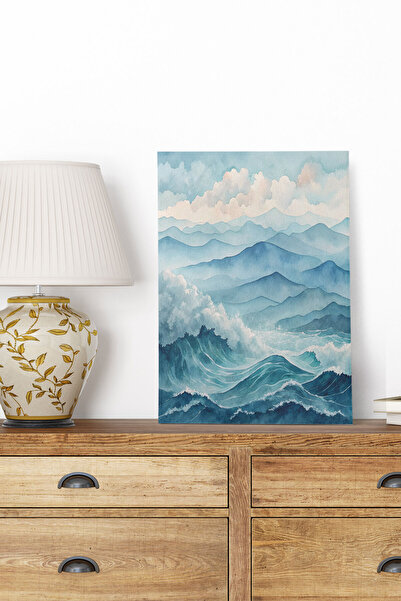 qoeuyl boutique Μπλε βουνά και κύματα Τοπίο ρετρό vintage 18x27 MDF Ξύλινη αφ...