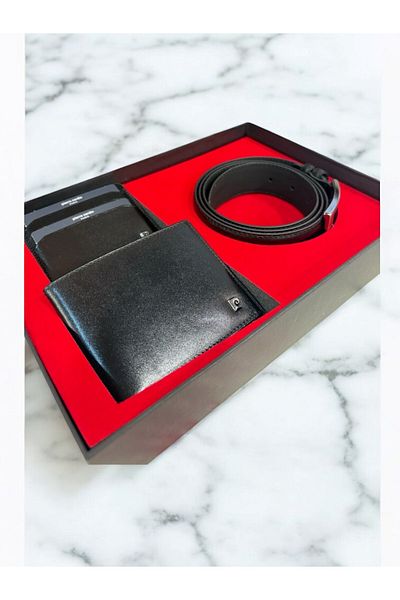 Pierre Cardin Special Boxed Belt&Wallet&Card Holder 3-Piece Black Gift Set Qs.U.To.K.K.A0.5P.C