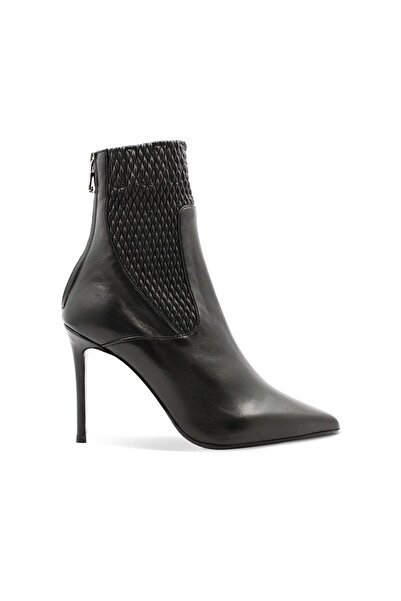 Vario Suni Deri Örgü Detaylı Stiletto Kadın Bot NAPA SIYAH BERNINI 1 R1219