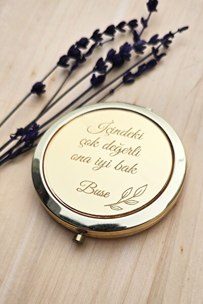 Atölye Mi İsme Özel Gold Makyaj Aynası Kapaklı Metal Cep Aynası