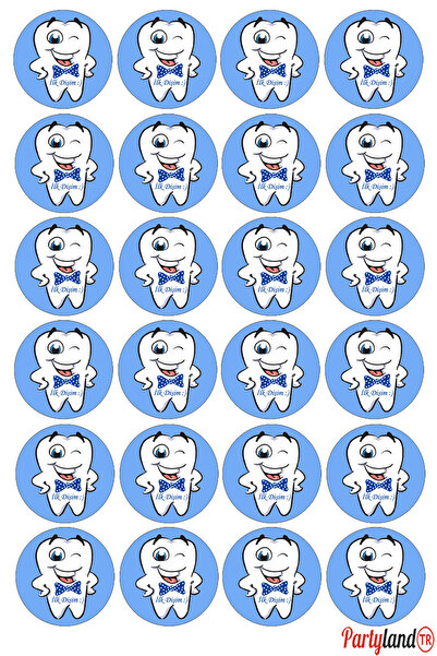 PartylandTR Dişim Çıktı 5 cm. Yapışkanlı Yuvarlak Etiket - Sticker 24 Adet