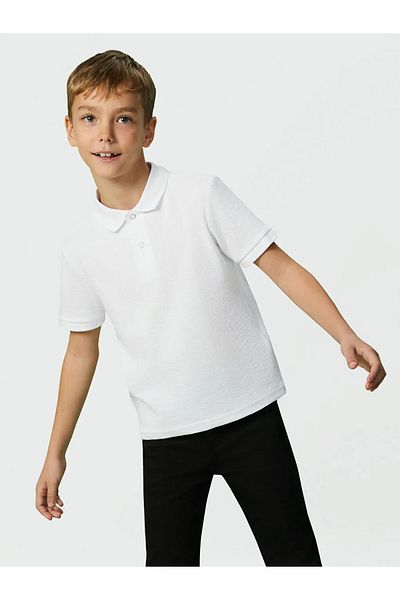 LC Waikiki Tricou pentru băiat cu textura albă cu gât polo LCW Kids
