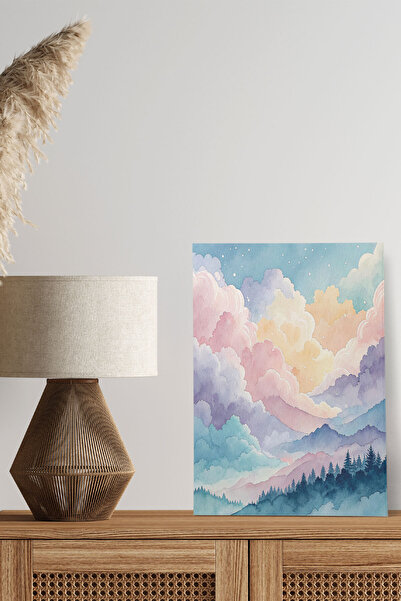 qoeuyl boutique Παστέλ Χρώμα Σύννεφα Τοπίο Ρετρό Vintage 18x27 MDF Ξύλινη αφί...