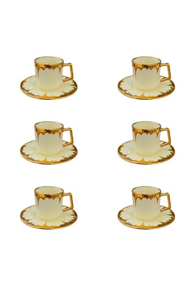 DUKKANI ISTANBUL 6-Person Gold Off-White Gold Star Coffee Cup Set