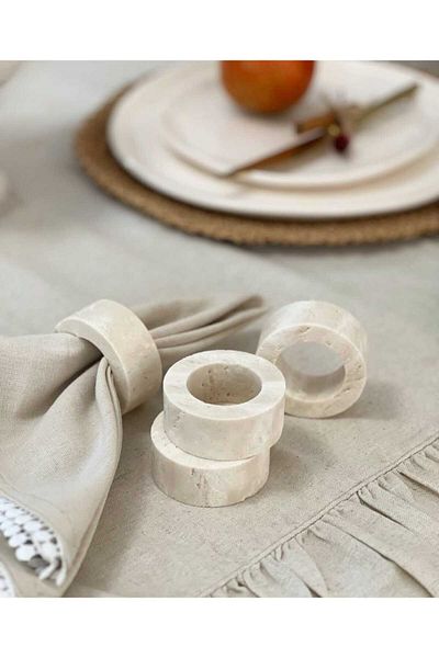 Sümeyra Marble Art Travertine Napkin Ring - Napkin Ring - 6 Li