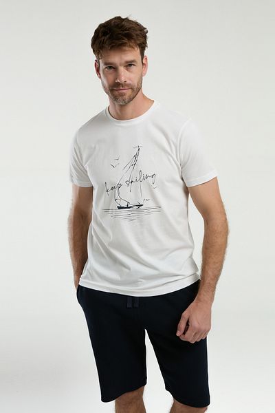 Arnetta Sailing 100% βαμβακερή ανδρική κοντομάνικη πιτζάμες Σετ βερμούδας