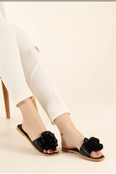 modayaselam Γυναικείες παντόφλες με σχέδιο μαύρο τριαντάφυλλο