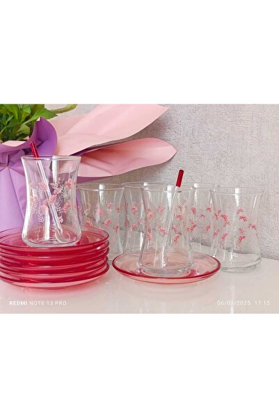 bellanest LAV 12 Parça Renkli LOVELY Çay Seti-6 adet Çay Bardağı-6 adet Çay Tabağı