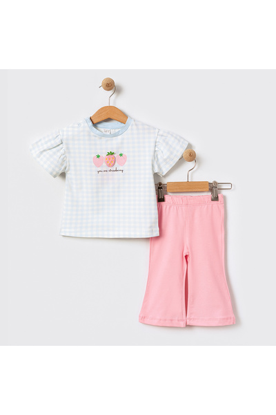Momercy Çilek Nakışlı Kız Bebek Yazlık Takım