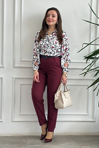 Yağmur Butik Pantaloni cu picior de morcov cu centură