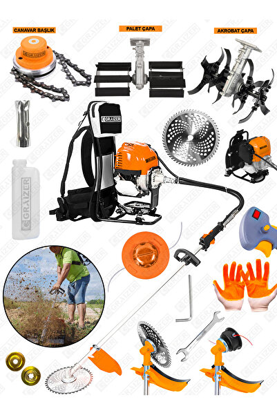 Graizer Gtx-20 Sırt Tipi Benzinli Motorlu Ot Çalı Tırpanı Çim Biçme Makinesi ...