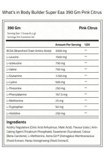 Body Builder Super Eaa, Pink Citrus, 390 Gm, Improves Muscle Growth