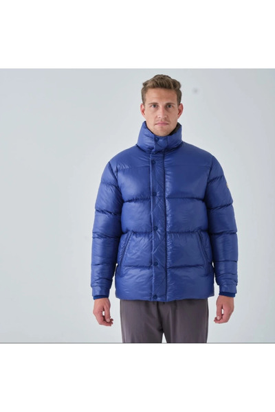 AJ 81 Dik Yaka Puffer Mont - Mavi