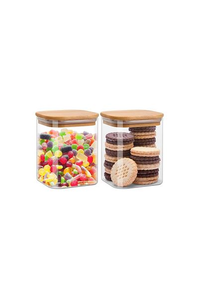 Altabi Glass Jar Set Bamboo Lid Airtight 4 Jar Set Small Size 650 ML