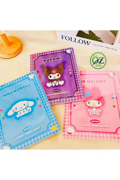 ÖZ OFİS Kuromi My Melody Cinamoroll Sanrio 12 Pieces 300 Pages Sticker Notepad
