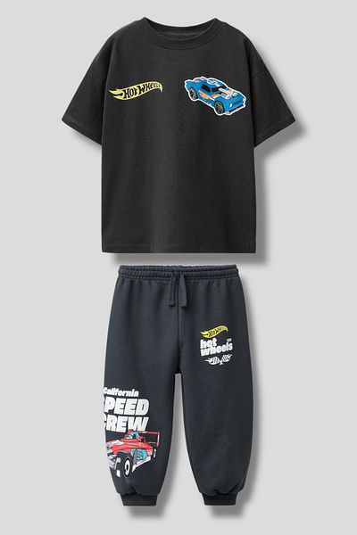 Magu Boys Hot Wheels Printed T-Shirt and Sweatpants Set - Relaxed Fit for Sports and Casual