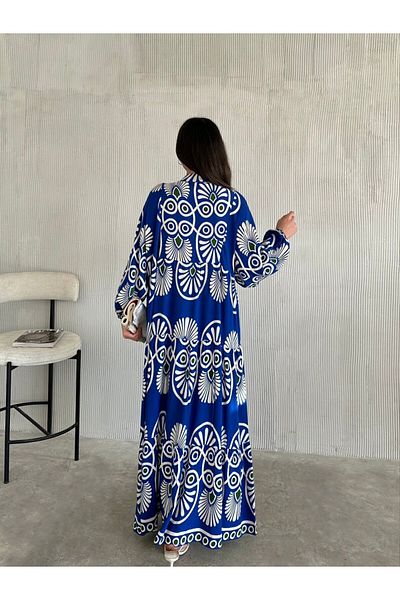 gmbutikk ROCHIE MAXI DE VISCOSĂ CU MÂNECĂ LUNGĂ, CU GULER DOMINANT, CU MODEL ETNIC
