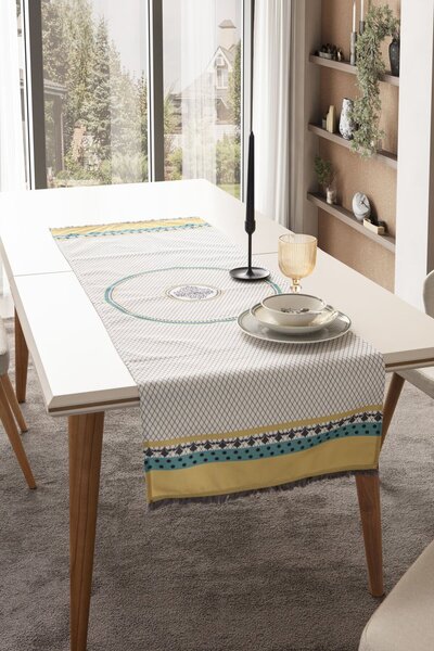 dekomall home & living Dekomall Stripe Detaliu ciucuri Bumbac-In Runner 45x140 Cm Crem-Ocru