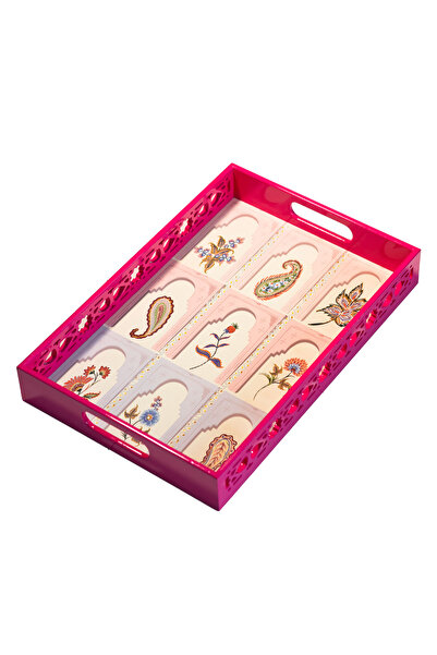 NOCCASA Çiçek Motif Desen Ahşap Tepsi