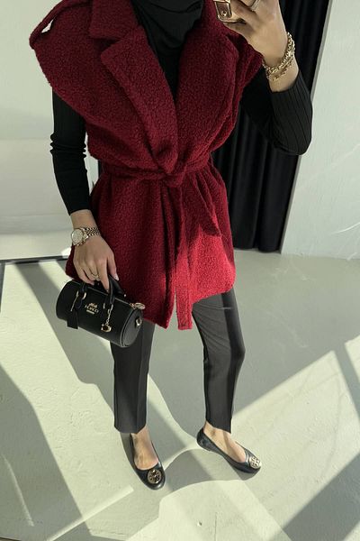 Melike Tatar Claret Red Boucle Vest 32-2231