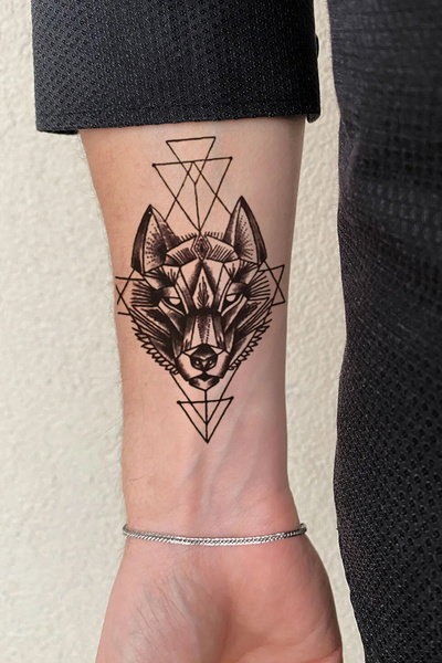 BiWini Geometrik Kurt Erkek Geçici Dövme, Tattoo Bilek Kol Bacak Ve Göğüs Arası Erkek Kadın