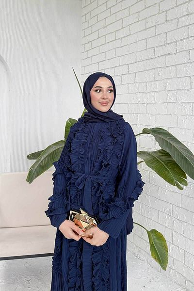 Melike Tatar Dark Blue Pleated Detail Dress 32-3027-1