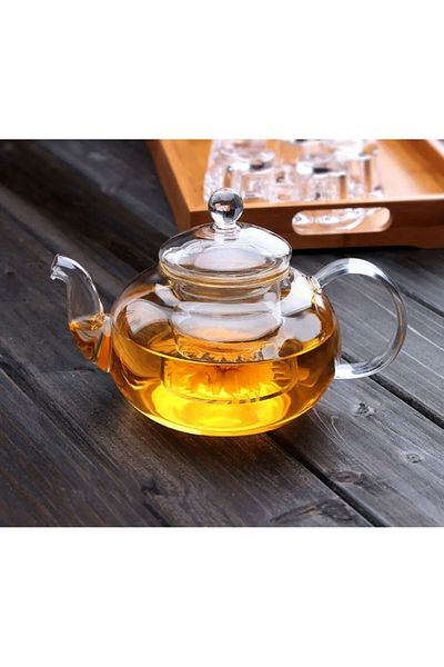 morponi Borosilicate Glass Covered Teapot and Glass Heater with Glass Strainer 1000 ml