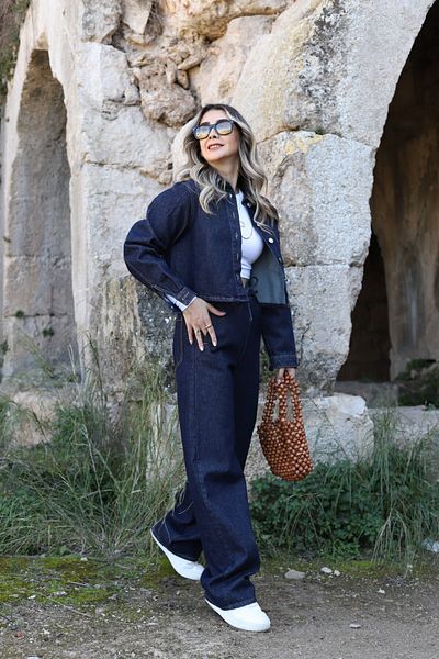bytugcekaya Set de pantaloni crop albastru închis