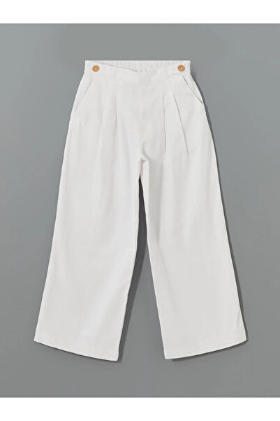 LC Waikiki Lcw Kids White Elastic Waist Linen Blended Girls' Trousers