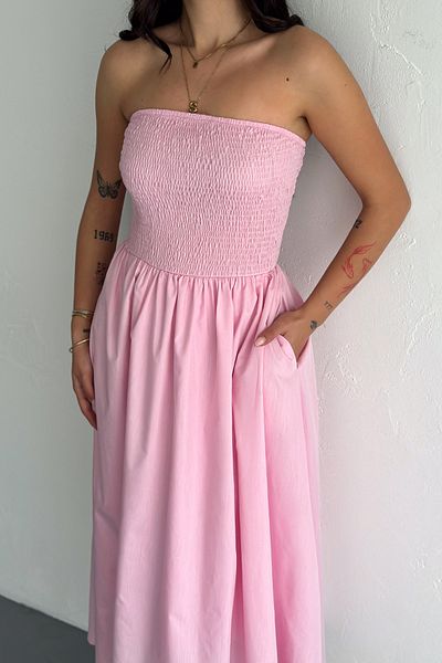 TrendyFashion Γυναικείο Ροζ Gipeli Στράπλες Φόρεμα Dakron