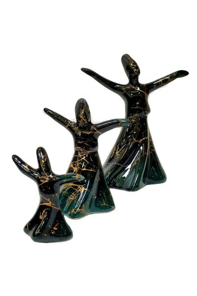 Ege 3'lü Çini Semazen Biblo Seti Mermer Semazen Set