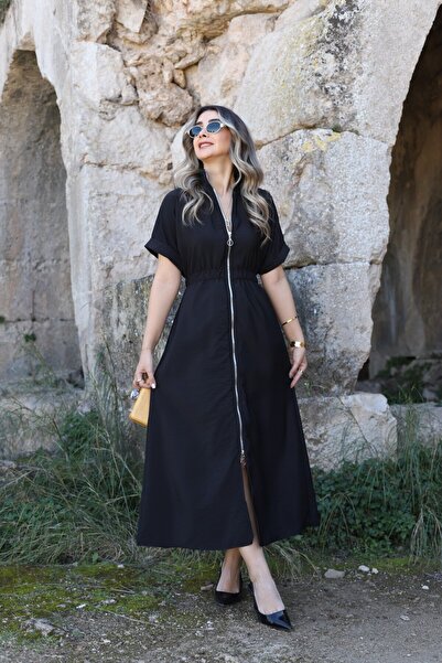 bytugcekaya Siyah Boydan Fermuarlı Elbise