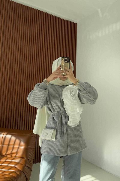 Melike Tatar سترة تيركو زهرية رمادية 32-7015