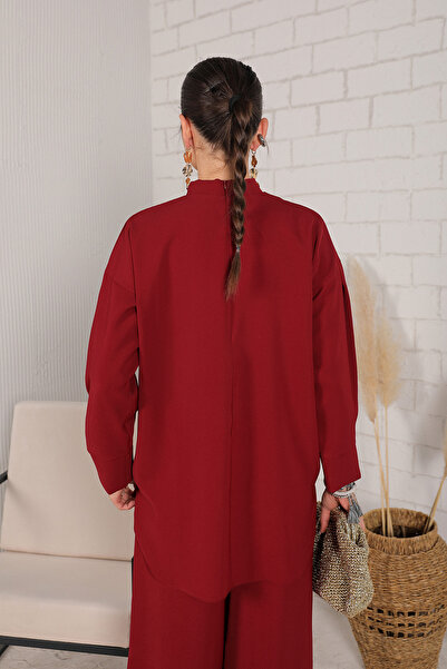Melike Tatar Claret Red Basic Crepe Tunic 32-2239
