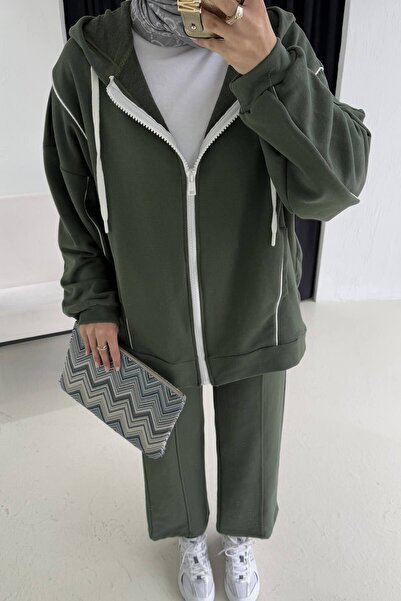 Melike Tatar Khaki Three Thread Piping Suit 32-3410