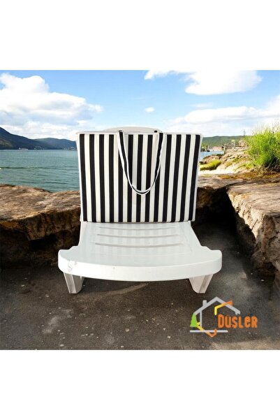 DÜŞLER EV TEKSTİLİ Τσάντα παραλίας με ασπρόμαυρο ριγέ σχέδιο (μαξιλάρι ξαπλώστρας)