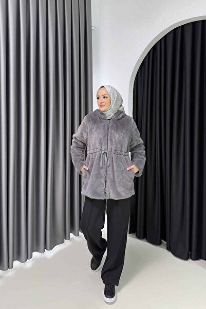 Melike Tatar Παλτό από ψεύτικη γούνα ANTHRACITE 32-2230